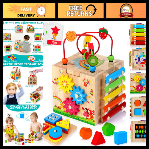 Wooden activity cube - 8-in-1,